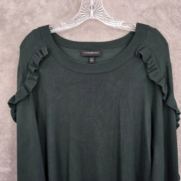 Lane Bryant Sweater 22 24 Dark Forest Green Ruffle Sleeves Stretchy Side Slits - Picture 4 of 12